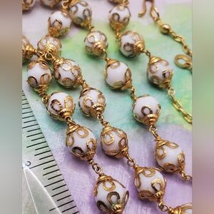 Vintage White Glass Bead Necklace 1930s Era Estate Jewelry